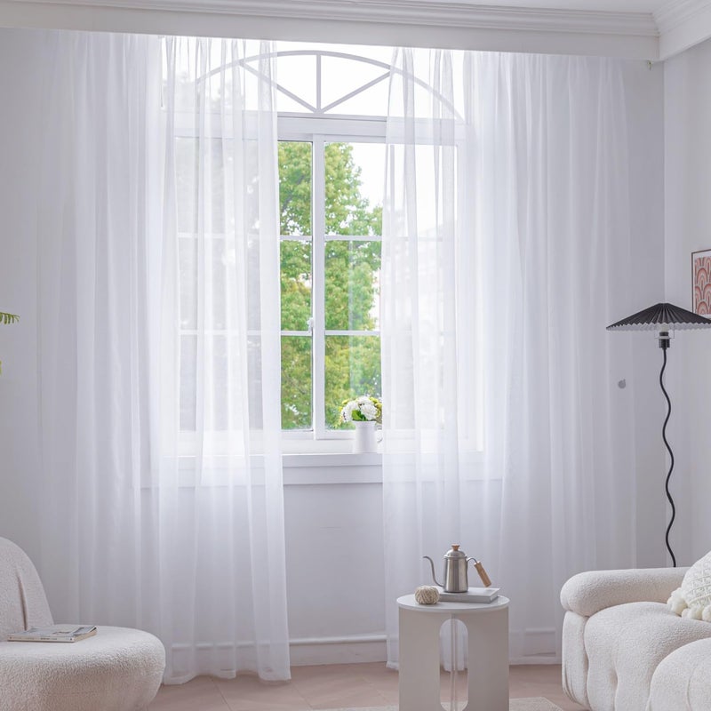 Anjee 4 Panels White Sheer Curtains 45 Inches Long for Kitchen Bathroom Bedroom Living Room Small Window Treatment,Short Rod Pocket Semi Voile Sheer Drapes,Light Filtering Gauze 52 x 45 Inch - Image 2